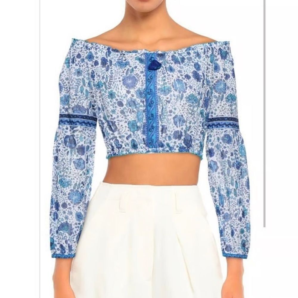 Poupette St. Barth Blue and Red Floral Blouse size small new with tags